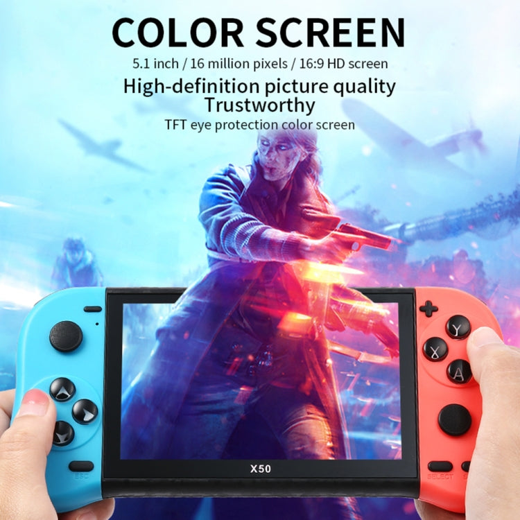 Consola de juegos retro portátil con pantalla de 5,1 pulgadas X50 Memoria 8G con más de 6000 juegos, X50 / Black, X50 / Red+Blue
