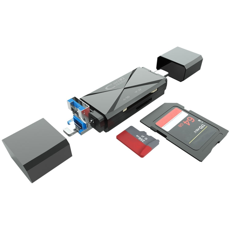 Lector de tarjetas multifunción ADS-218 de 8 pines + USB + tipo C