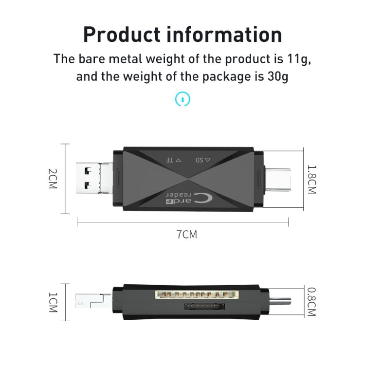 Lector de tarjetas multifunción ADS-218 de 8 pines + USB + tipo C