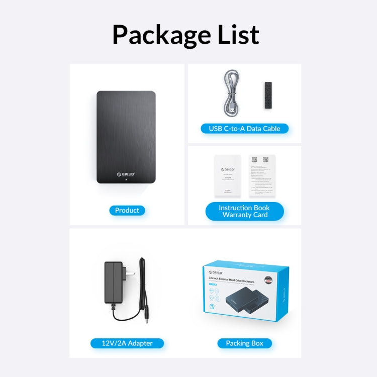 Caja de disco duro ORICO HM25C3 de 2,5 pulgadas USB3.1 Gen1 Tipo-C, EU Plug, US Plug, UK Plug, AU Plug