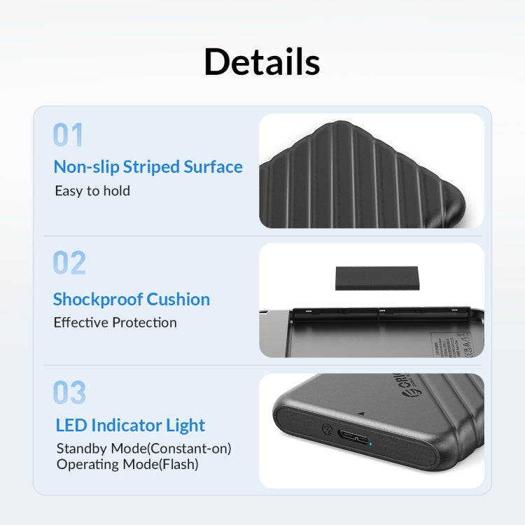 ORICO 25PW1-U3 Estuche para disco duro de almacenamiento externo de 2,5 pulgadas, 25PW1-U3, 25PW1-C3, 25PW1C-C3