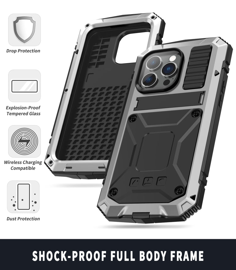 R-JUST Estuche impermeable a prueba de polvo a prueba de golpes con soporte, For iPhone 14 Pro, For iPhone 14 Pro Max, For iPhone 14, For iPhone 14 Plus