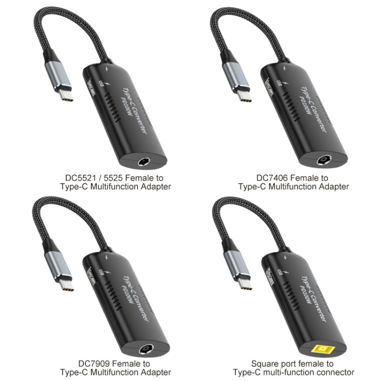 + Tipo-C + USB Hembra a Adaptador Multifunción Tipo-C, DC5521 / 5525, DC7406, DC7909, Square Port