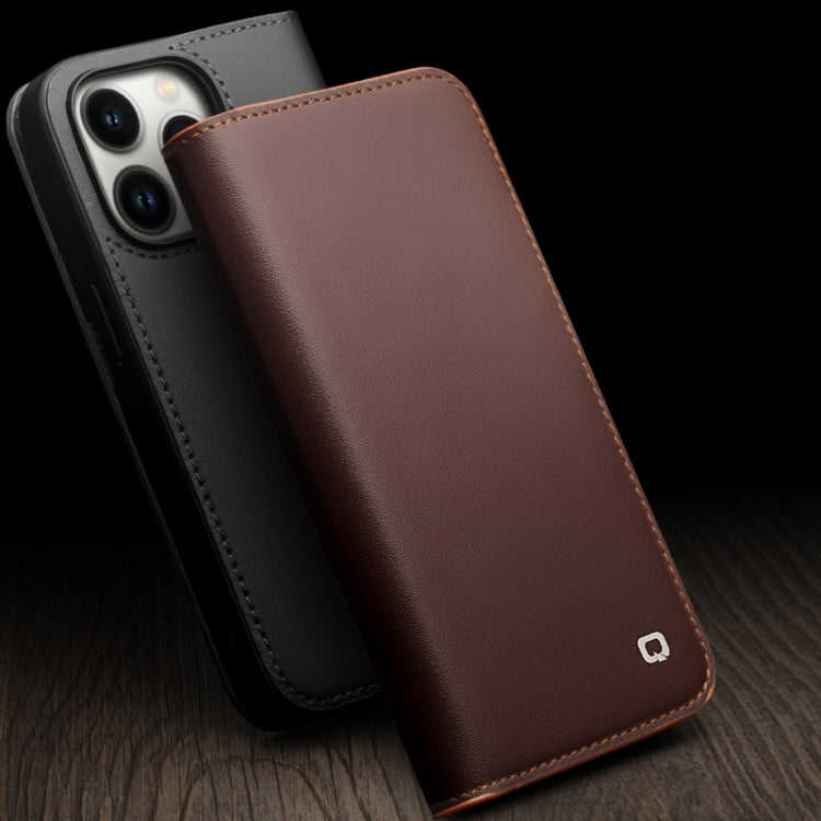 Estuche para teléfono de PU con tapa horizontal comercial QIALINO, For iPhone 14, For iPhone 14 Plus, For iPhone 14 Pro, For iPhone 14 Pro Max