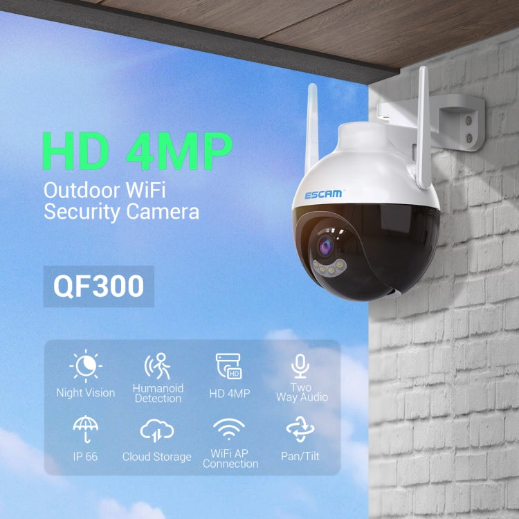 ESCAM QF300 Cámara IP WiFi inteligente de 3MP compatible con detección de humanoide AI/seguimiento automático/almacenamiento en la nube/visión nocturna de voz bidireccional, US Plug, UK Plug, AU Plug, EU Plug