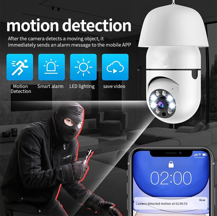 A6 2MP HD Bombilla WiFi Cámara Soporte Detección de movimiento/Audio bidireccional/Visión nocturna/Tarjeta TF, Without Memory Card