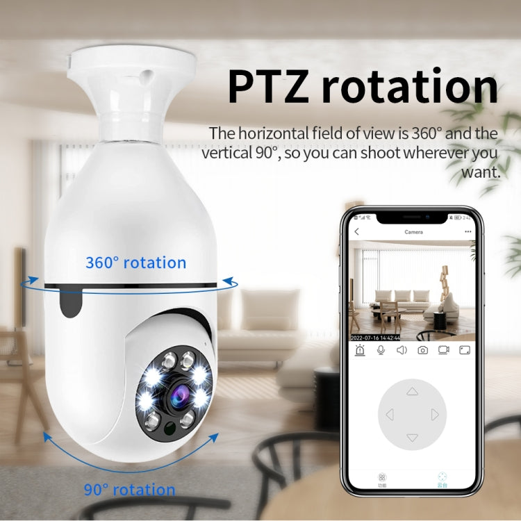 A6 2MP HD Bombilla WiFi Soporte de cámara Detección de movimiento/Audio bidireccional/Visión nocturna/Tarjeta TF, With 32G Memory Card