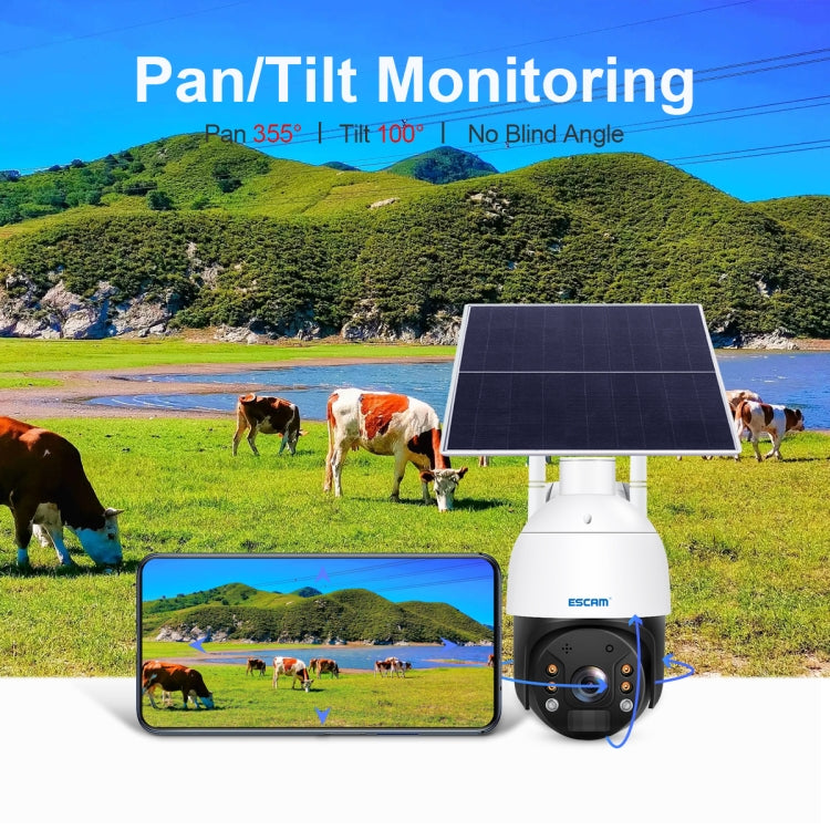 ESCAM QF724 3MP 24h Grabación Almacenamiento en la nube PT 4G PIR Alarma Cámara IP con panel solar, US Plug, EU Plug