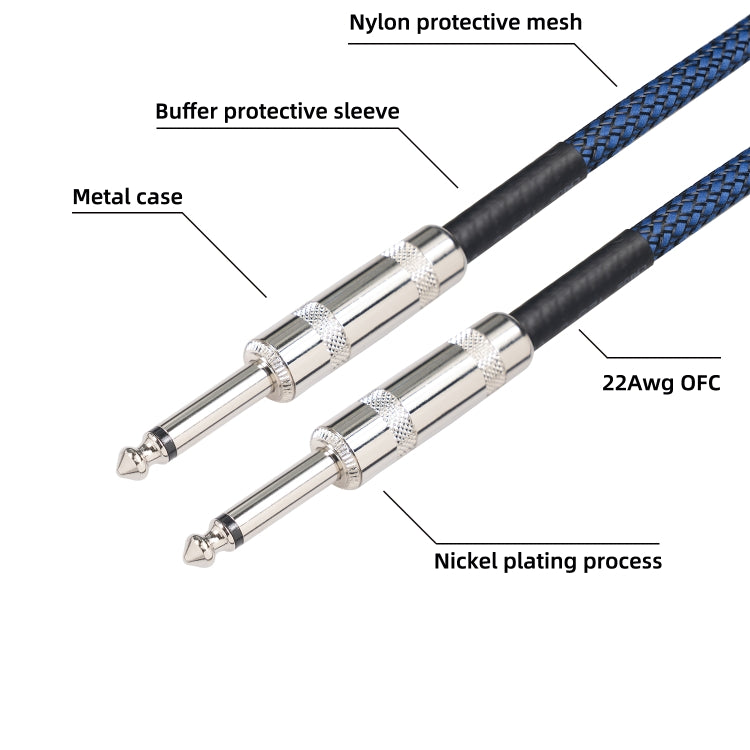 TC048BL Cable de audio mono de guitarra eléctrica macho a macho de 6,35 mm, 1.8m, 3m, 5m, 10m