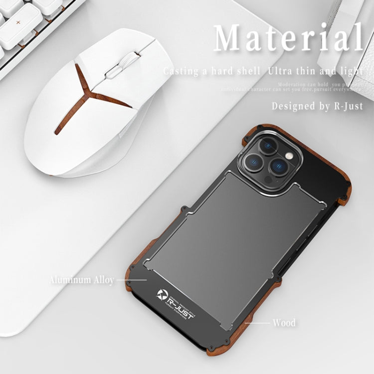 R-JUST Ironwood Generation Metal + Funda para teléfono de madera, For iPhone 14, For iPhone 14 Plus, For iPhone 14 Pro, For iPhone 14 Pro Max