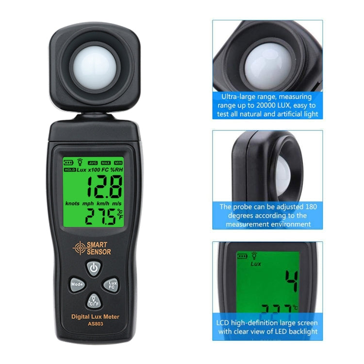 Medidor de lux digital portátil SmartSensor AS803