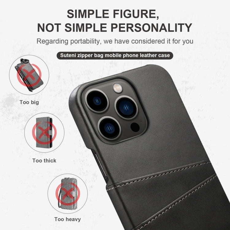 Estuche para teléfono con ranuras para tarjetas con textura de becerro Suteni, For iPhone 14, For iPhone 14 Plus, For iPhone 14 Pro, For iPhone 14 Pro Max