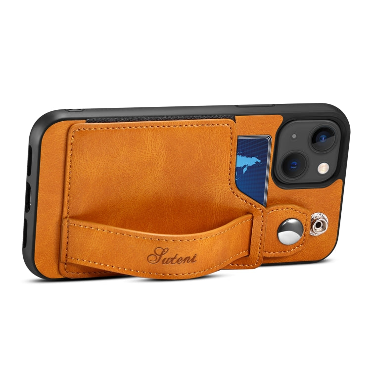 Suteni 215 correa de muñeca funda de teléfono PU, For iPhone 14, For iPhone 14 Plus, For iPhone 14 Pro, For iPhone 14 Pro Max