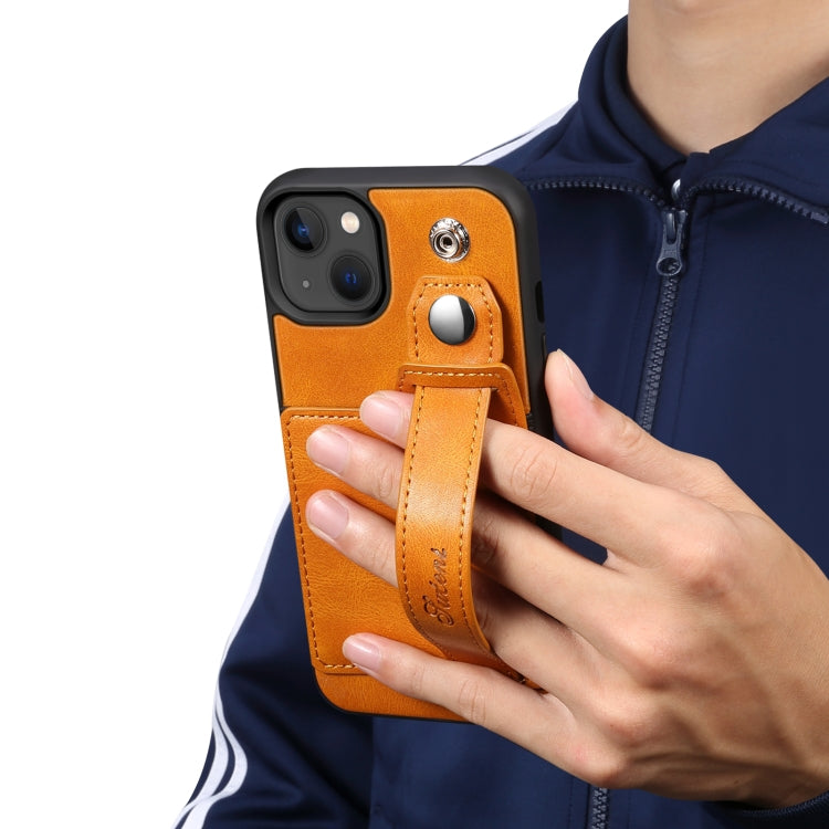 Suteni 215 correa de muñeca funda de teléfono PU, For iPhone 14, For iPhone 14 Plus, For iPhone 14 Pro, For iPhone 14 Pro Max