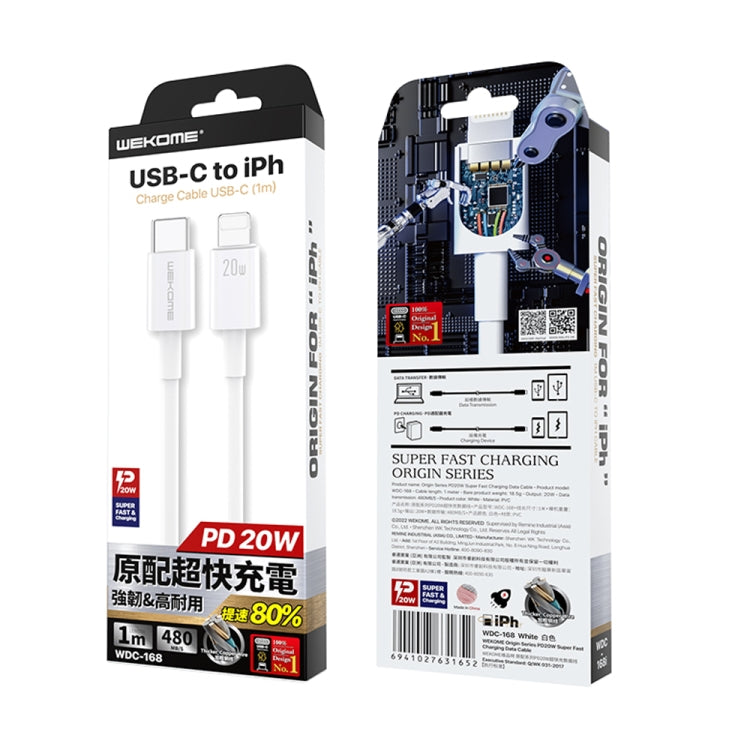 WEKOME WDC-168 Original Series PD 20W USB-C / Type-C a cable de datos de carga rápida de 8 pines, Length: 1m