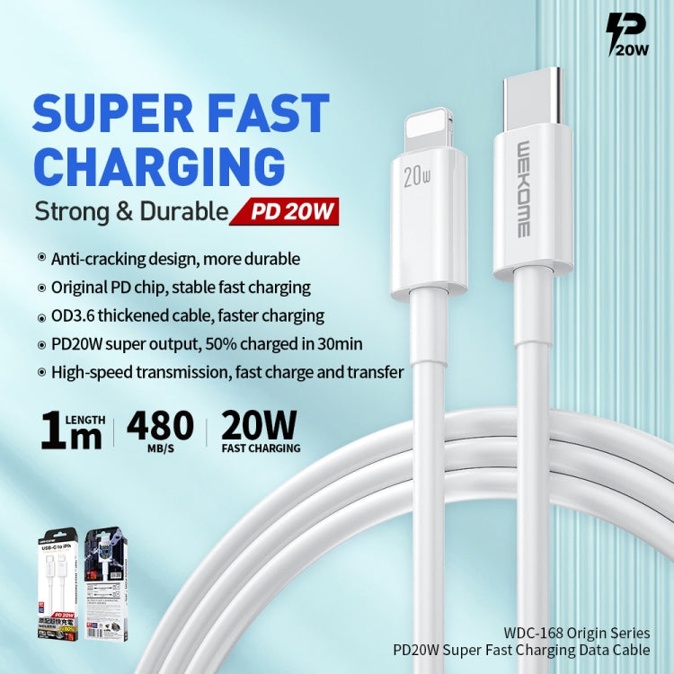 WEKOME WDC-168 Original Series PD 20W USB-C / Type-C a cable de datos de carga rápida de 8 pines, Length: 1m