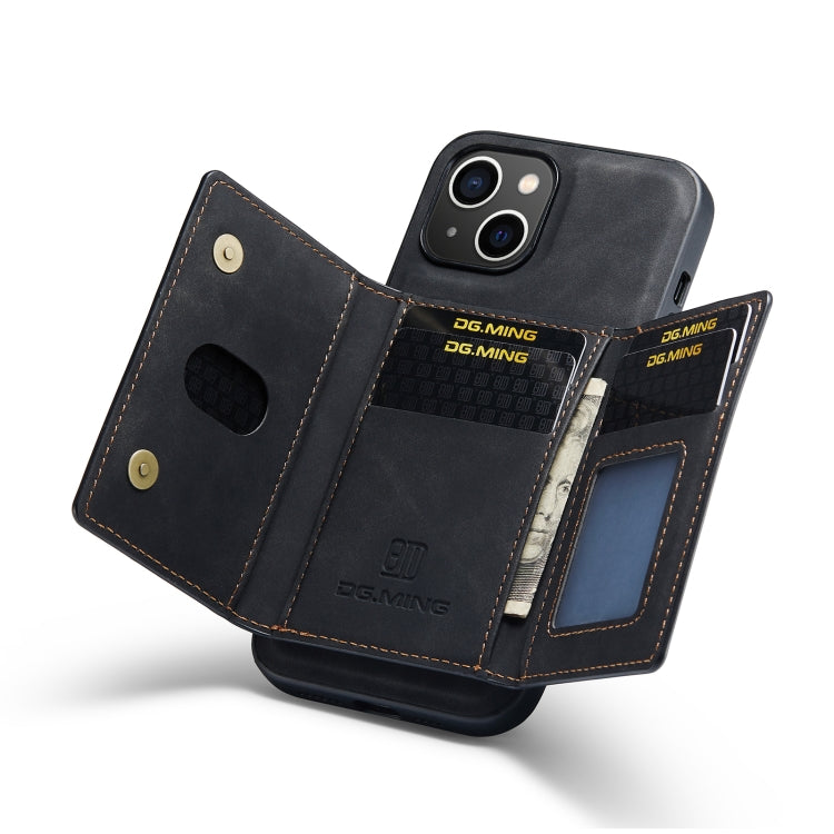 DG.MING M2 Series Estuche de cuero magnético con bolsa para tarjetas de 3 pliegues, For iPhone 14, For iPhone 14 Plus, For iPhone 14 Pro, For iPhone 14 Pro Max