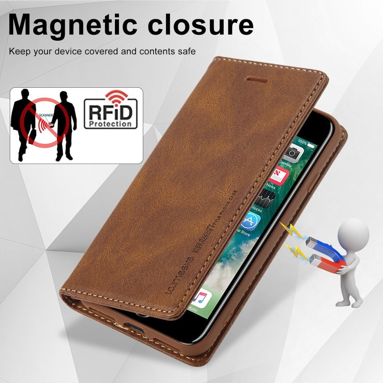 LC.IMEEKE RFID Funda de cuero antirrobo para teléfono, For iPhone SE 2022 / SE 2020 / 8 / 7, For iPhone XS Max, For iPhone XS / X, For iPhone XR, For iPhone 8 Plus / 7 Plus, For Samsung Galaxy S21 5G, For Samsung Galaxy S21+ 5G