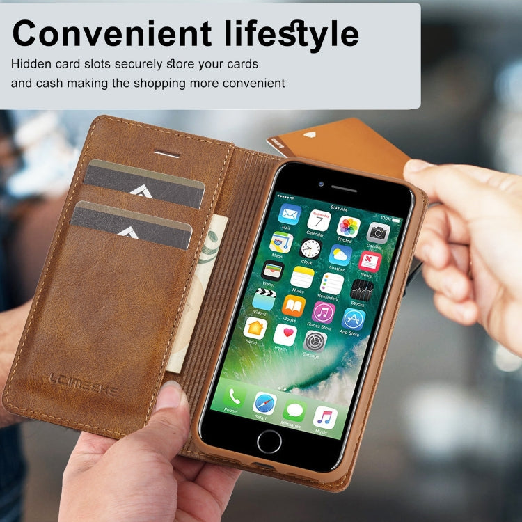 LC.IMEEKE RFID Funda de cuero antirrobo para teléfono, For iPhone SE 2022 / SE 2020 / 8 / 7, For iPhone XS Max, For iPhone XS / X, For iPhone XR, For iPhone 8 Plus / 7 Plus, For Samsung Galaxy S21 5G, For Samsung Galaxy S21+ 5G