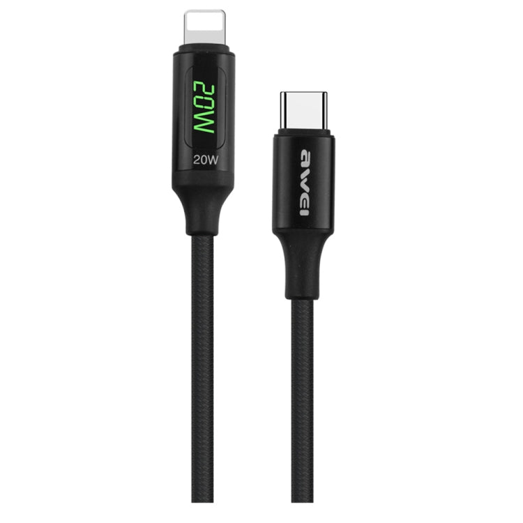 awei CL-123L Cable de carga rápida de datos con pantalla digital de 1 m USB-C / Type-C a 8 pines, CL-123L