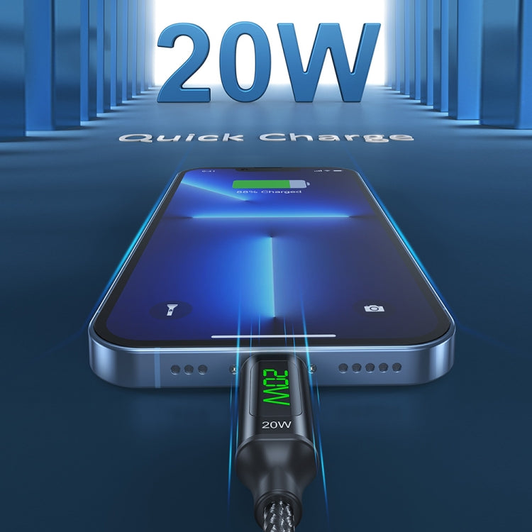 awei CL-123L Cable de carga rápida de datos con pantalla digital de 1 m USB-C / Type-C a 8 pines, CL-123L