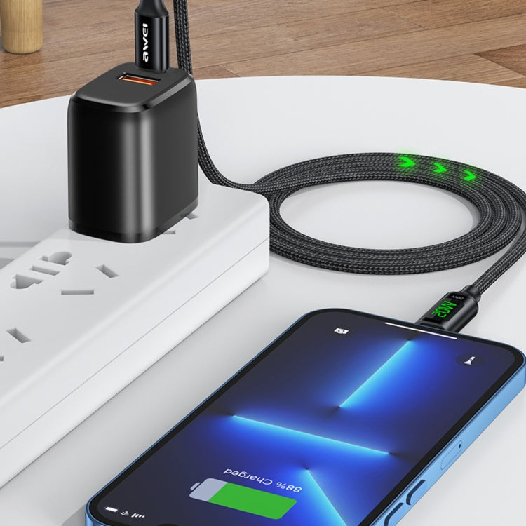 awei CL-123L Cable de carga rápida de datos con pantalla digital de 1 m USB-C / Type-C a 8 pines, CL-123L