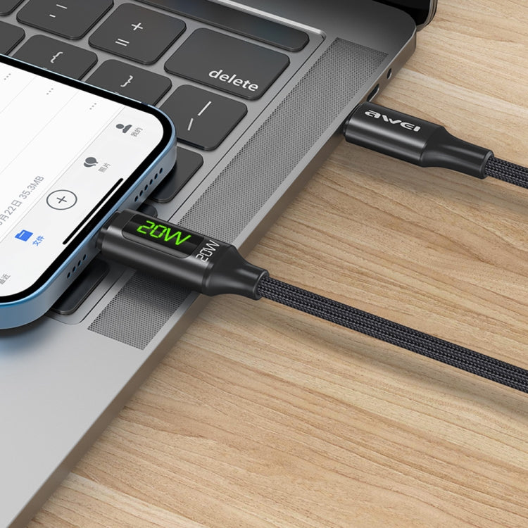 awei CL-123L Cable de carga rápida de datos con pantalla digital de 1 m USB-C / Type-C a 8 pines, CL-123L