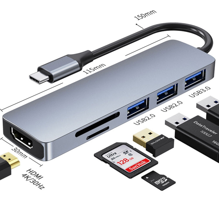 Adaptador HUB de estación de acoplamiento USB-C/Tipo-C a USB 6 en 1, 6 in 1