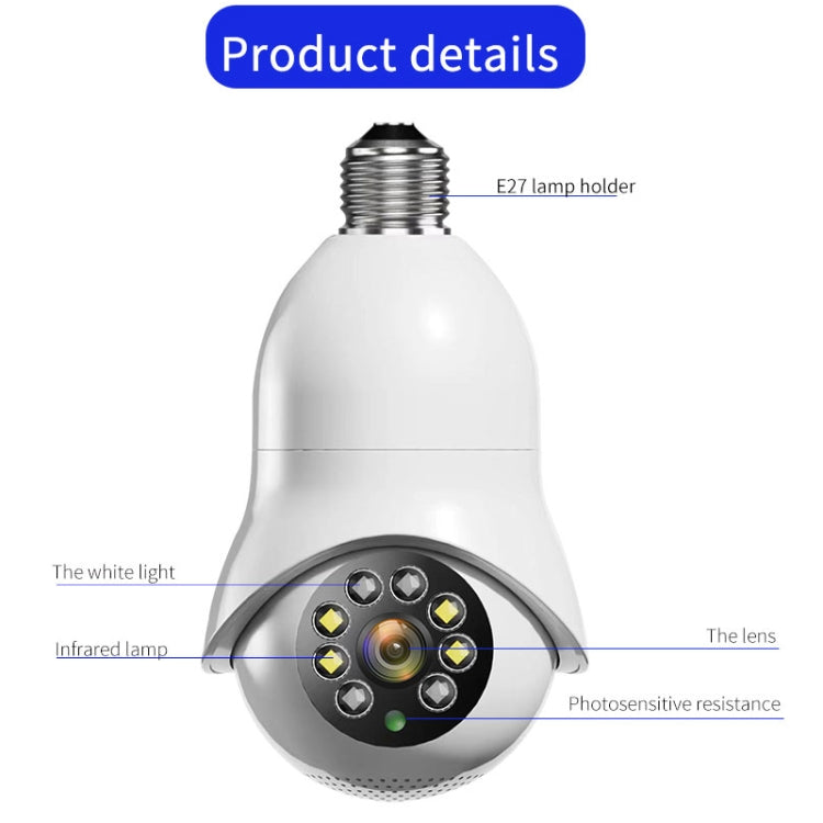 DP31 Cámara de vigilancia WiFi con bombilla HD de 2.0MP, compatible con detección de movimiento, visión nocturna, fuente de luz dual, Dual Light Source