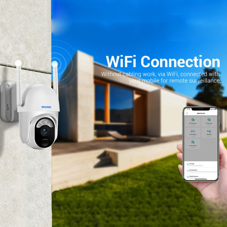 ESCAM QF103 3MP Almacenamiento en la nube PT WIFI PIR Cámara IP con alarma con panel solar Soporte de batería Visión nocturna a todo color y audio bidireccional, QF103