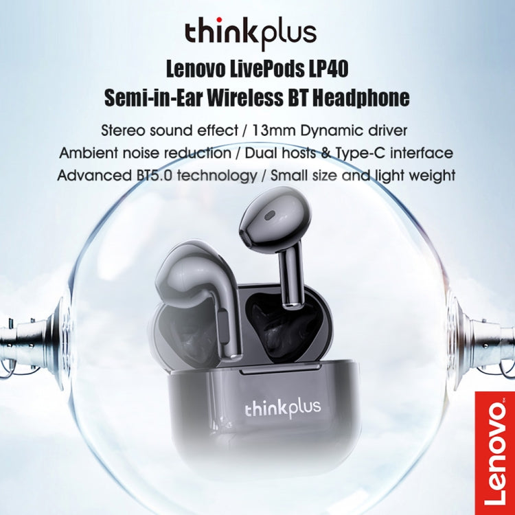 Lenovo LP40 TWS Auricular inalámbrico Bluetooth 5.1 con reducción de ruido, LP40
