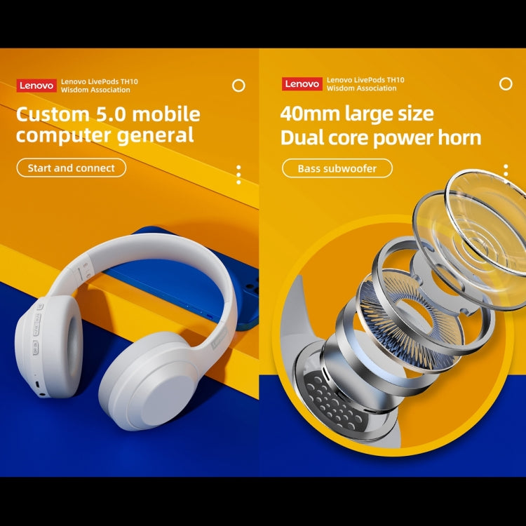 Lenovo TH10 Wireless Bluetooth Gaming Bass Music Deportes Auriculares con cancelación de ruido, TH10 White, TH10 Black