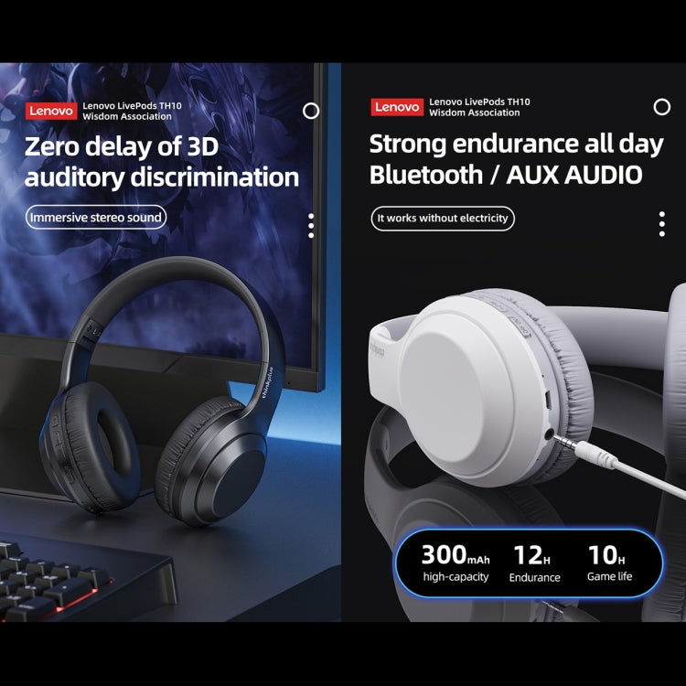 Lenovo TH10 Wireless Bluetooth Gaming Bass Music Deportes Auriculares con cancelación de ruido, TH10 White, TH10 Black