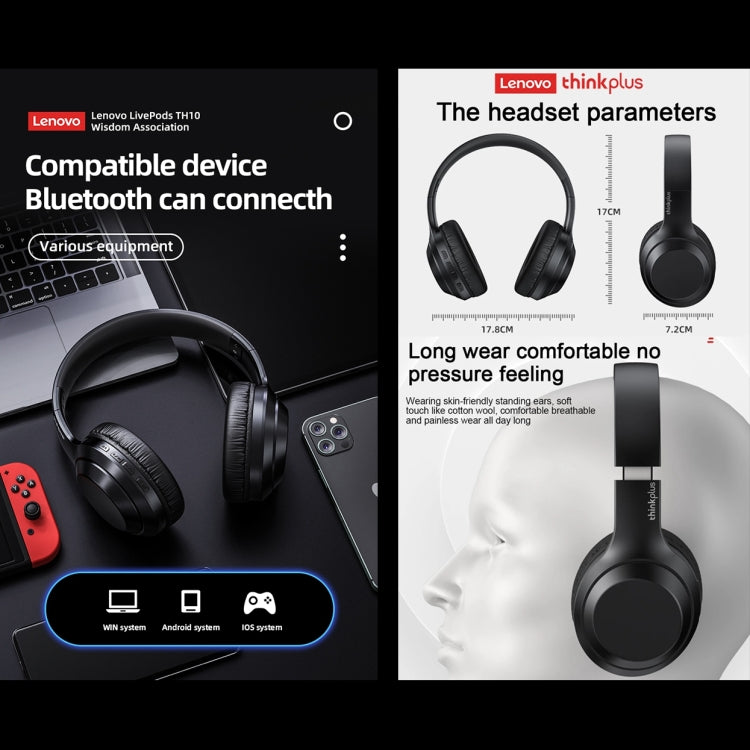 Lenovo TH10 Wireless Bluetooth Gaming Bass Music Deportes Auriculares con cancelación de ruido, TH10 White, TH10 Black