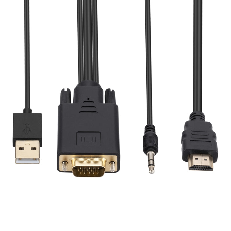 Cable adaptador VGA a HDMI con fuente de alimentación de banda de audio, longitud: 1,8 m