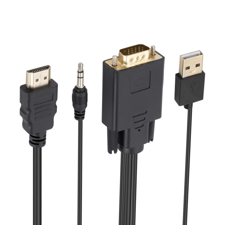 Cable adaptador VGA a HDMI con fuente de alimentación de banda de audio, longitud: 1,8 m