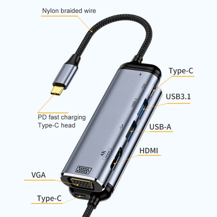 Y002 6 en 1 Tipo-C a VGA+HDMI+Dual USB+Dual USB-C/Adaptador multifunción de interfaz Tipo-C, Y002
