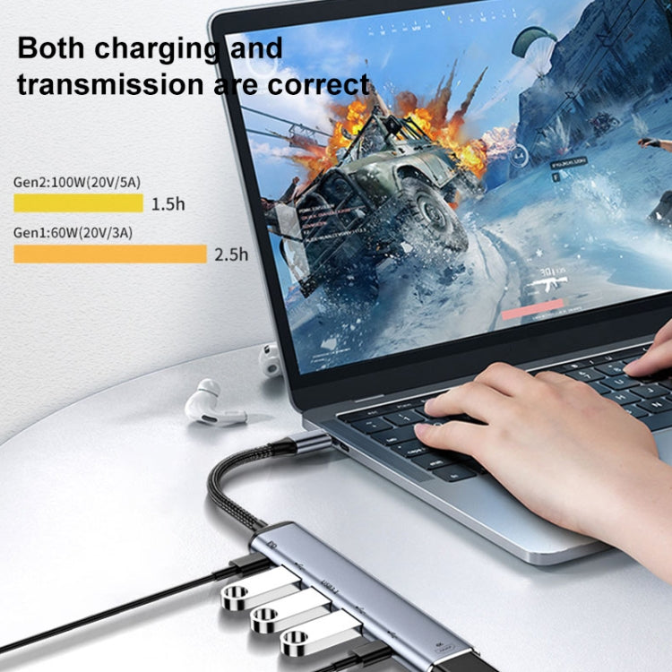 Y003 5 en 1 USB-C/Type-C a USB3.1+USB2.0+Dual USB-C/Type-C+Adaptador multifunción de interfaz de audio de 3,5 mm, Y003