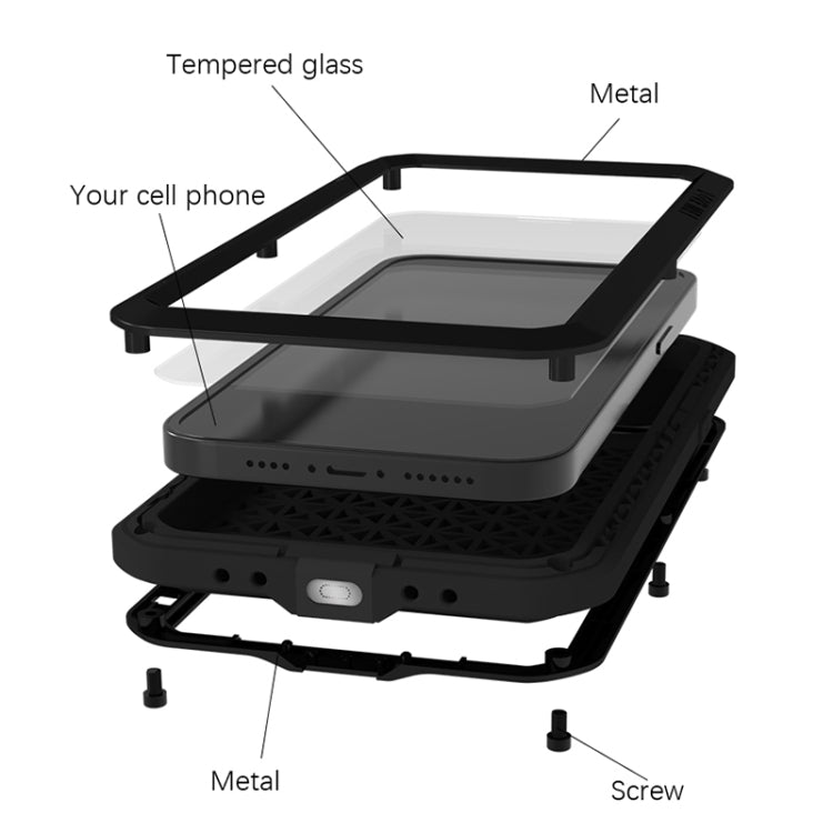 LOVE MEI Metal a prueba de golpes impermeable a prueba de polvo caja del teléfono, For iPhone 14, For iPhone 14 Plus, For iPhone 14 Pro, For iPhone 14 Pro Max