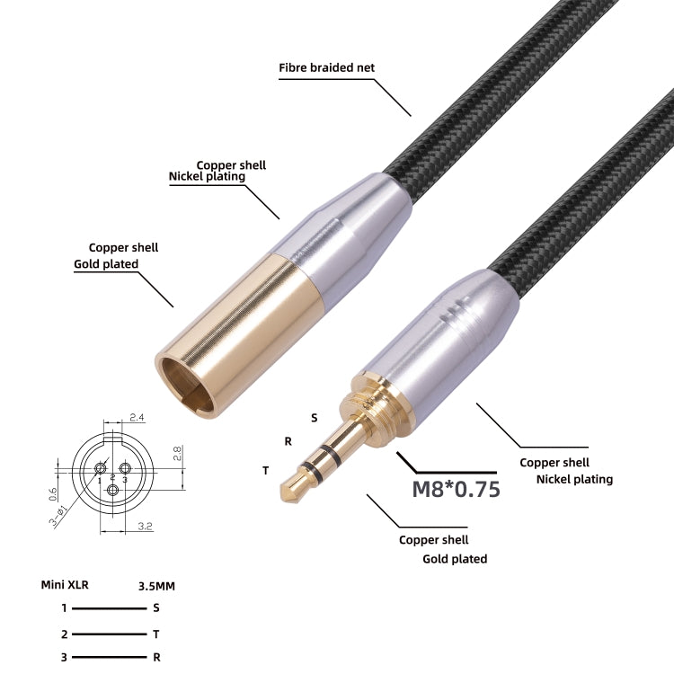 SB423M120-03 Cable de audio macho de 3,5 mm a mini XLR macho de 3 pines, longitud: 30 cm, 3.5mm to Mini XLR