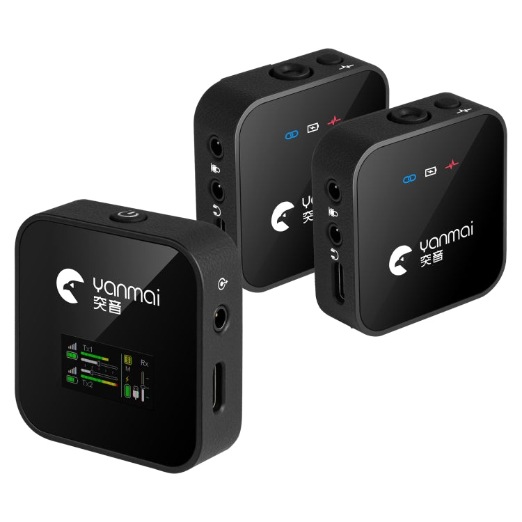 Yanmai GF525 2 en 1 Broadcast 2.4G Micrófono Lavalier inalámbrico Mini micrófono con clip con pantalla LED
