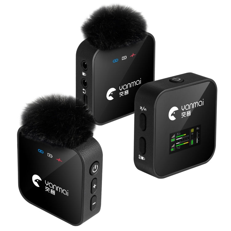 Yanmai GF525 2 en 1 Broadcast 2.4G Micrófono Lavalier inalámbrico Mini micrófono con clip con pantalla LED