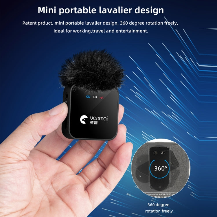 Yanmai GF525 2 en 1 Broadcast 2.4G Micrófono Lavalier inalámbrico Mini micrófono con clip con pantalla LED