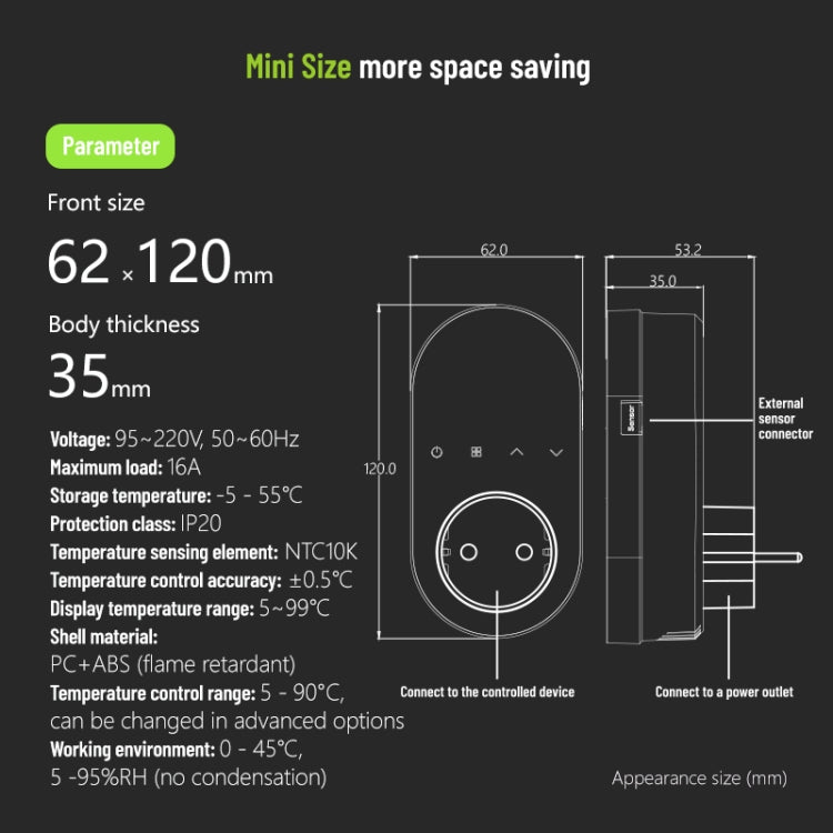 Termostato LED enchufable, enchufe de la UE, BHT12-E, BHT12-EW