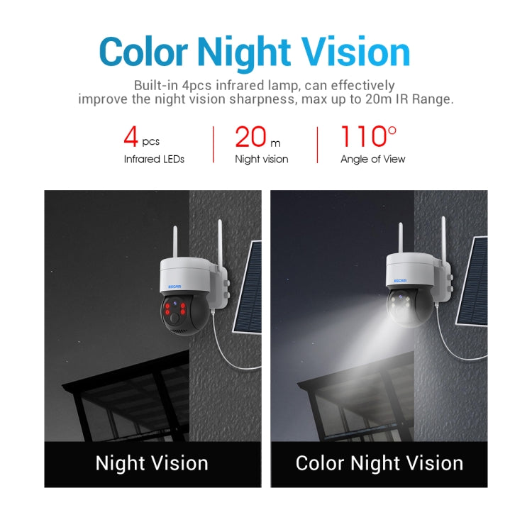 ESCAM QF170 2MP WiFi Full Color Night Vision Cámara solar de audio bidireccional, QF170