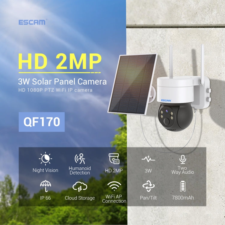 ESCAM QF170 2MP WiFi Full Color Night Vision Cámara solar de audio bidireccional, QF170