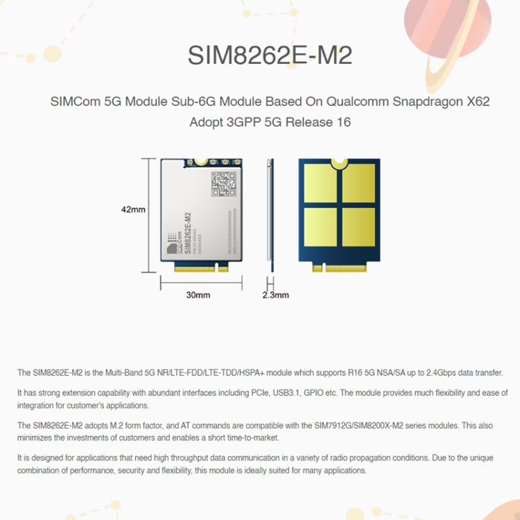 Waveshare SIM8262E-M2 Tarjeta SIM Original 5G Módulo Interfaz M.2, 23145