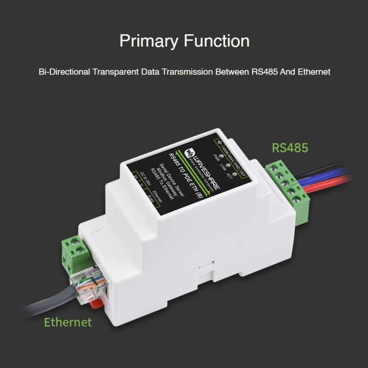 Servidor serie Waveshare Din Rail RS485 a RJ45 con función POE, 23273