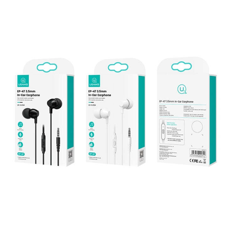 USAMS US-SJ594 EP-47 Auricular intrauditivo con cable de 3,5 mm, longitud: 1,2 m, EP-47 (Black), EP-47 (White)