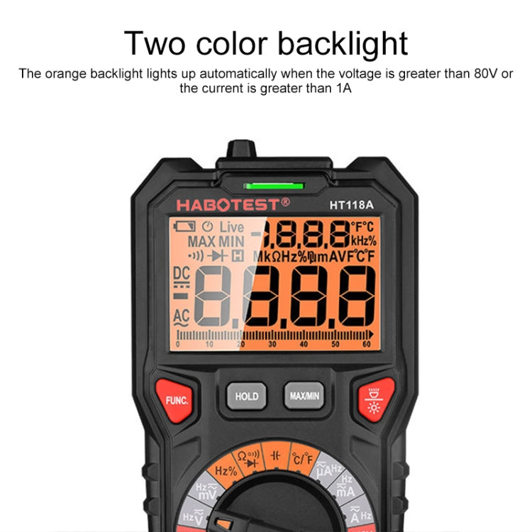 HABOTEST HT118A Multímetro digital automático de alta precisión con doble retroiluminación portátil, HT118A